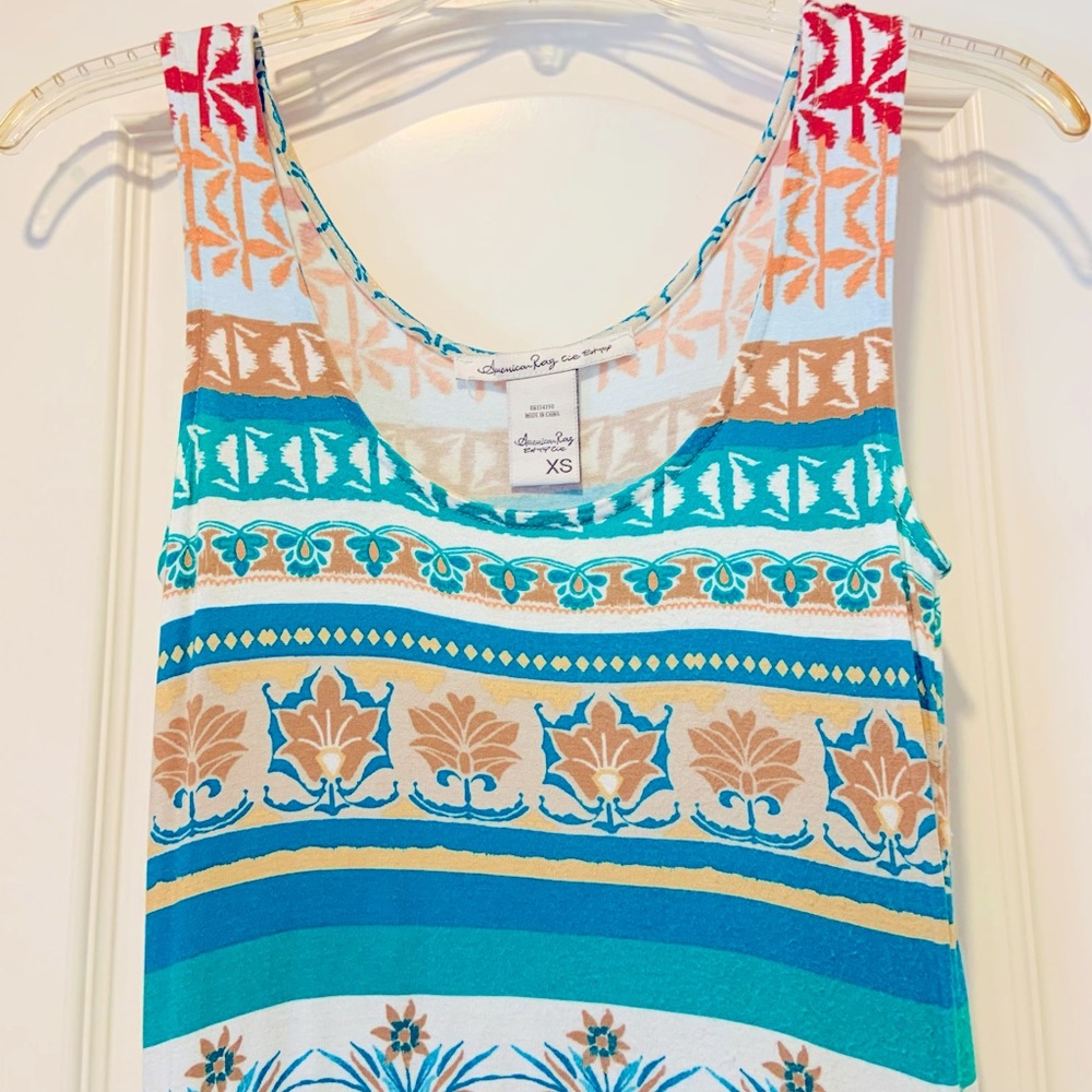 Sleeveless jersey cotton turquoise print dress - Picture 9 of 11